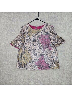 Anthropologie Women's Sequin Floral Blouse Multicolor Size 8 Polyester Metallic